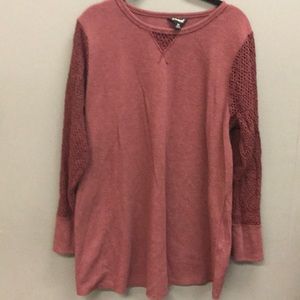 Lucky 2x BOHO waffle knit w/ crocheted sleeves